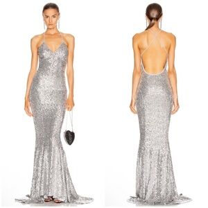 Norma Kamali Sequin Mermaid Fishtail Gown in Silver Size L